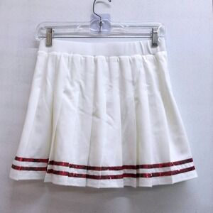 White Pleated Cheerleader Mini Skort Red Sequin Stripe Game Day M / #26222
